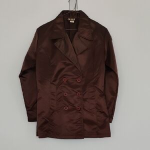 Vintage Y2K City Sites Brown Satin-look Double Breasted Trench Jacket Women's L